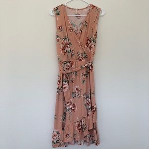 PINKBLUSH Floral Ruffle Hem Waist Tie Wrap Dress